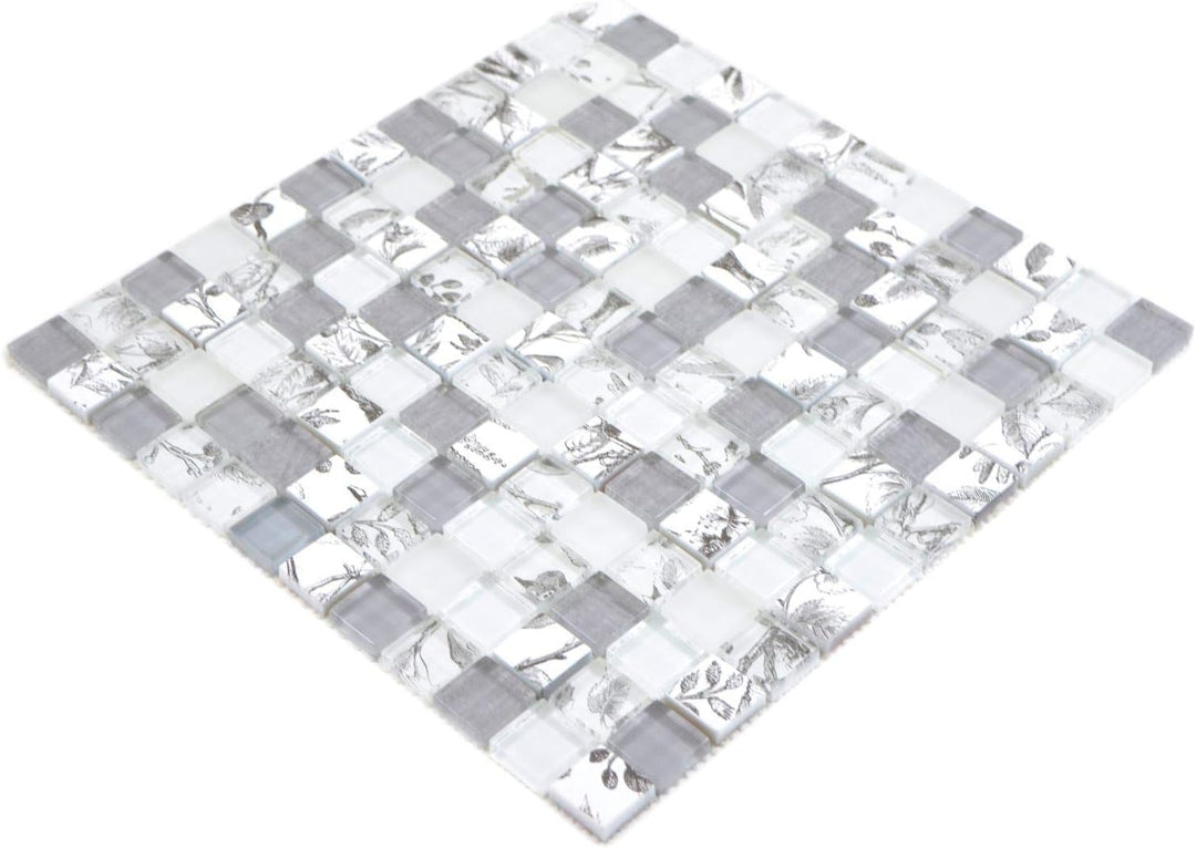 Mosaik Fliese Glasmosaik Quadrat Crystal mix super white/beach für WAND KÜCHE Wandverblender Fliesen