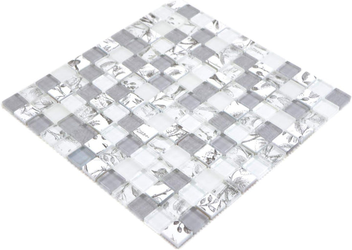 Mosaik Fliese Glasmosaik Quadrat Crystal mix super white/beach für WAND KÜCHE Wandverblender Fliesen