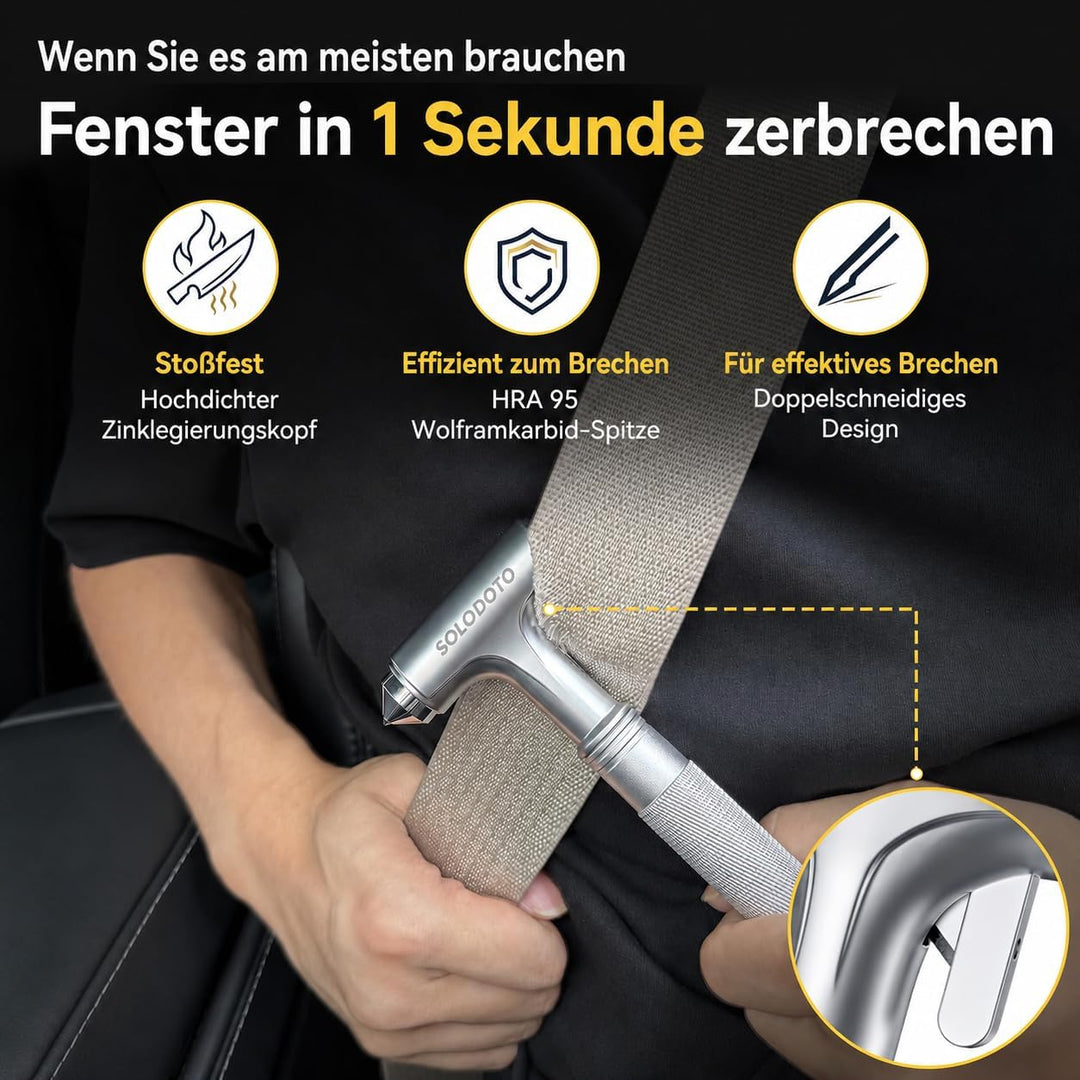 2-in-1 Notfallhammer Auto mit Gurtschneider, hochharte Wolframstahlspitze GUrtschneider Notfallhamme
