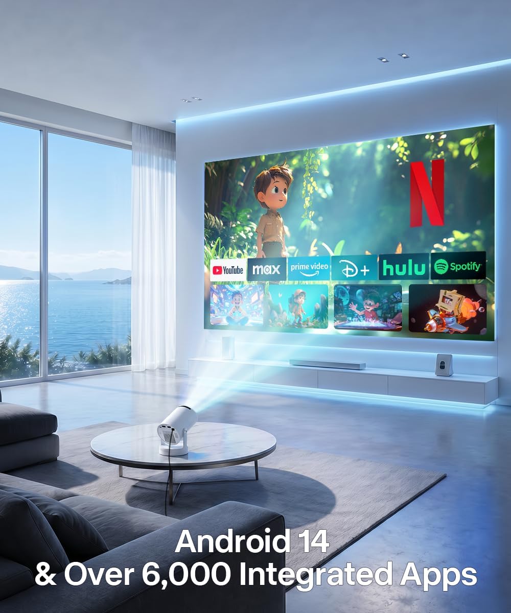 Magcubic Mini Beamer 4K HY300pro+, Unterstützt Smart Beamer Android 14 Auto Trapezkorrektur, Beamer