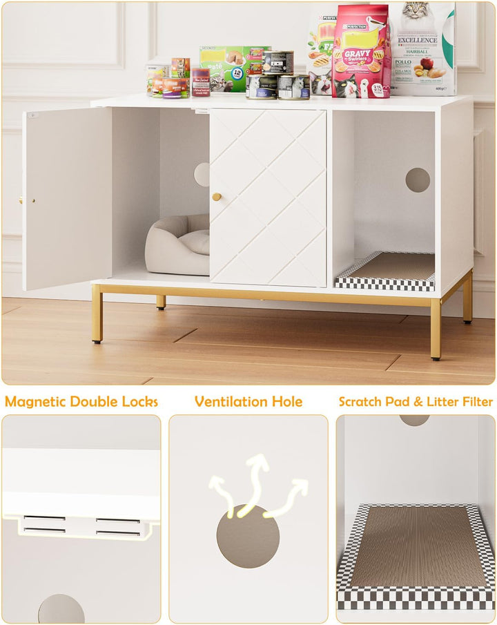 Katzenklo Schrank, Katzenkloschrank mit Doppeltüren, Katzenhaus mit Kratzmatte, hohe Beine, für Katz