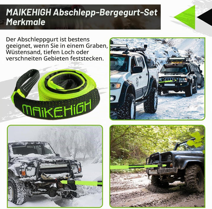 MAIKEHIGH Abschleppseil 5M x 5cm, 10 Tonnen (22,000 Lbs) Tow Rope Kit Für Off-Road Recovery mit 2 Ve