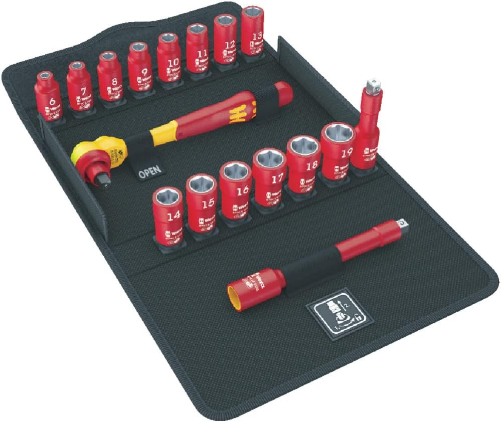 Wera 05004970001 8100 SB VDE 1 Zyklop Knarrensatz, Isoliert, Umschalthebel, 17-teilig, 3/8 Zoll Einz