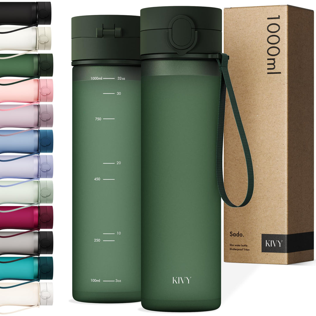 KIVY Tritan Trinkflasche 1l - Kohlensäure geeignet & Auslaufsicher - Für Sport, Schule & Büro - Spor