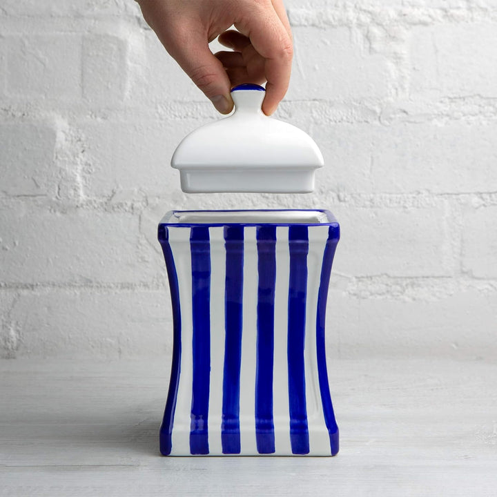 City to Cottage® - Keramik Behälter Küche 900 ml | Blau-Weiss gestreift | Handgemacht | Behälter mit