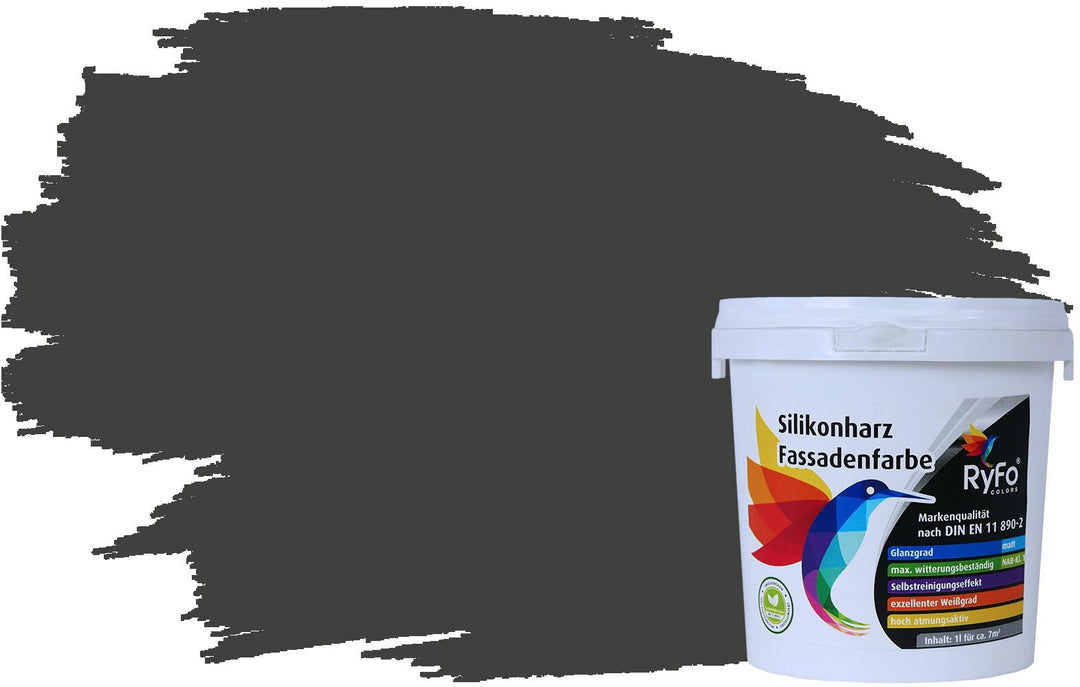 RyFo Colors Silikonharz Fassadenfarbe Lotuseffekt Trend Anthrazitgrau 1l - bunte Fassadenfarbe, weit