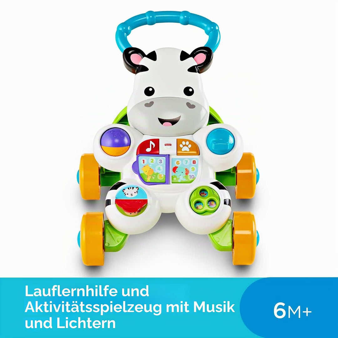 Fisher-Price Lern mit mir - Zebra Lauflernwagen, musikalisches Aktivitäts- und Gehspielzeug mit Lern