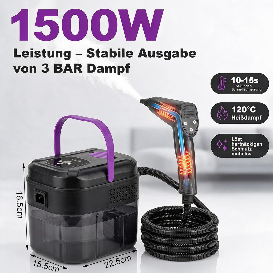 Dampfreiniger Handgerät mit Funkfernbedienung, 1,7L Tank, 6-stufig