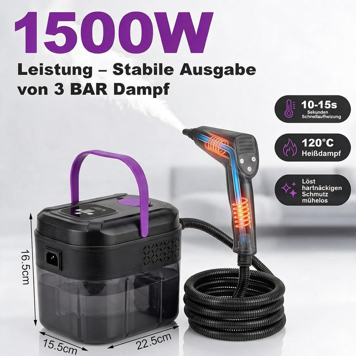 Dampfreiniger Handgerät mit Funkfernbedienung, 1,7L Tank, 6-stufig