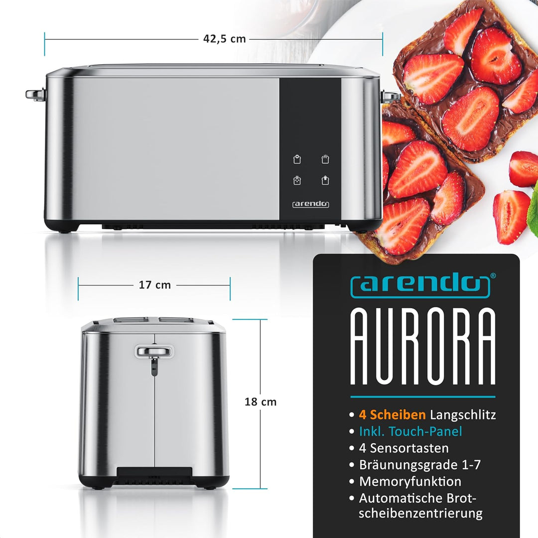 Arendo - Edelstahl Toaster Langschlitz 4 Scheiben- Touchscreen – Doppelwandgehäuse – 1500 W – Integr