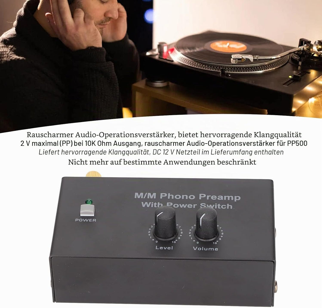 Phono-Vorverstärker für Plattenspieler-Vorverstärker, Phonographen-Vorverstärker mit DC 12V-Adapter,
