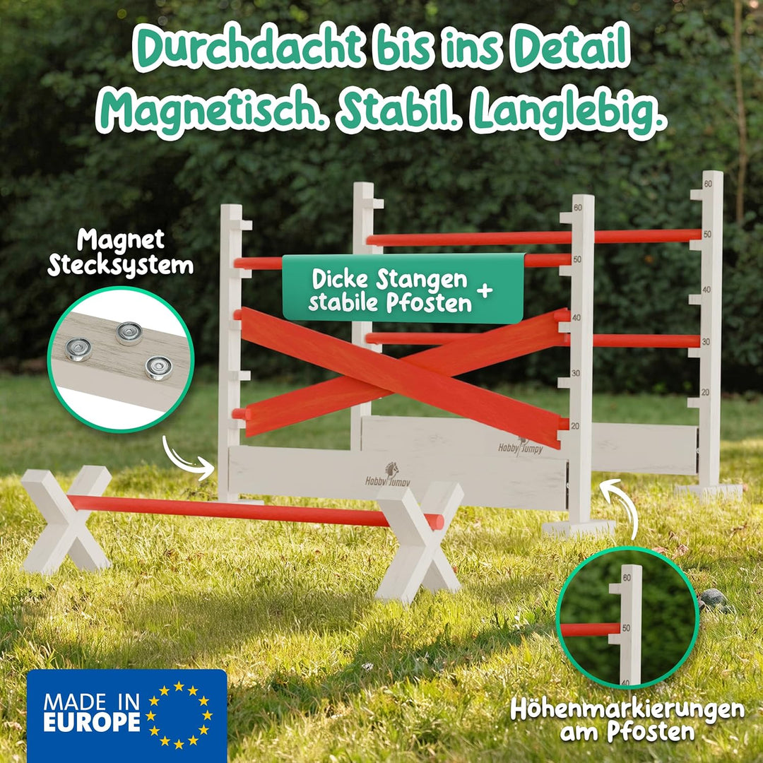 Hobby Horse Hindernisse Set höhenverstellbar – Magnet-Stecksystem massives Holz/Hobby Horsing/Hürden