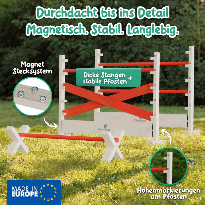 Hobby Horse Hindernisse Set höhenverstellbar – Magnet-Stecksystem massives Holz/Hobby Horsing/Hürden