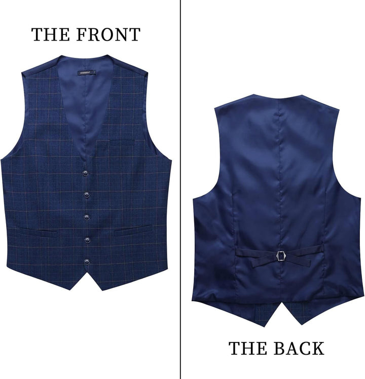 HISDERN Manner Formale Hochzeitsfeier Weste Baumwolle Plaid Kleid Anzug Weste für Herren Blau XS, Bl
