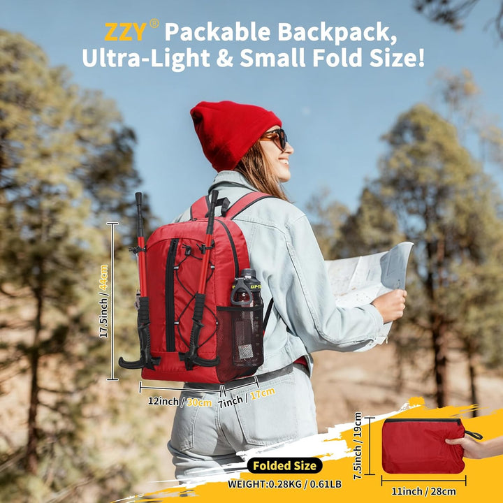 ZZY Wanderrucksack 25L Faltbarer Rucksack – Leichter, Wasserfester Tagesrucksack Daypack für Outdoor