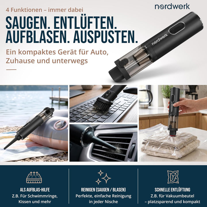 Akku Handstaubsauger Nordwind NEO für Auto &amp; Haushalt, kabellos | starker Mini Staubsauger mit DeepR