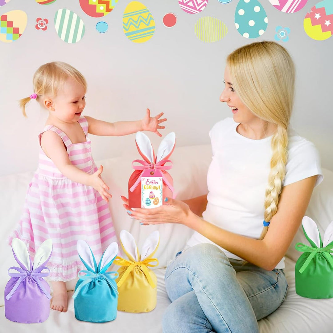 20 Stück Osterhasen Samtbeutel Set – 10 Samtsäckchen mit Ohren & 10 Geschenkanhänger, Dekorative Ost