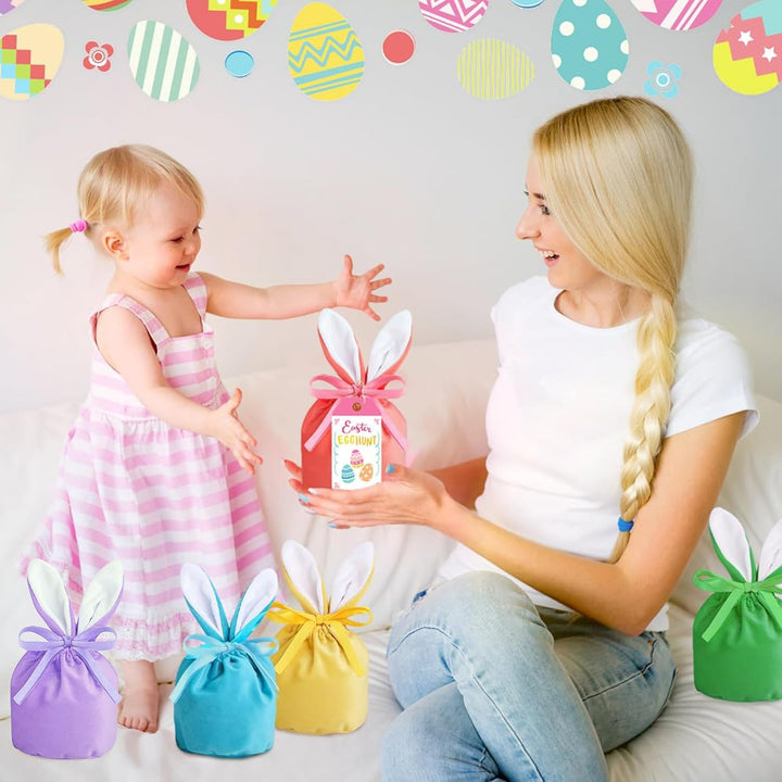 20 Stück Osterhasen Samtbeutel Set – 10 Samtsäckchen mit Ohren & 10 Geschenkanhänger, Dekorative Ost