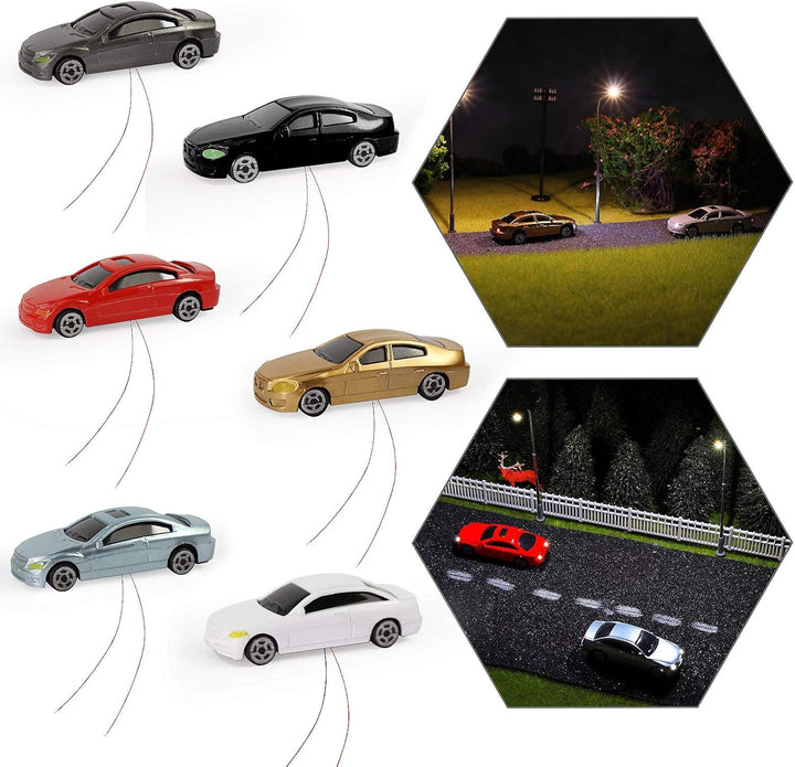 Evemodel 12 STK. Spur H0 TT Model beleuchtete Autos mit 12V LED Leuchten für Gebäude Layout 12V Neu