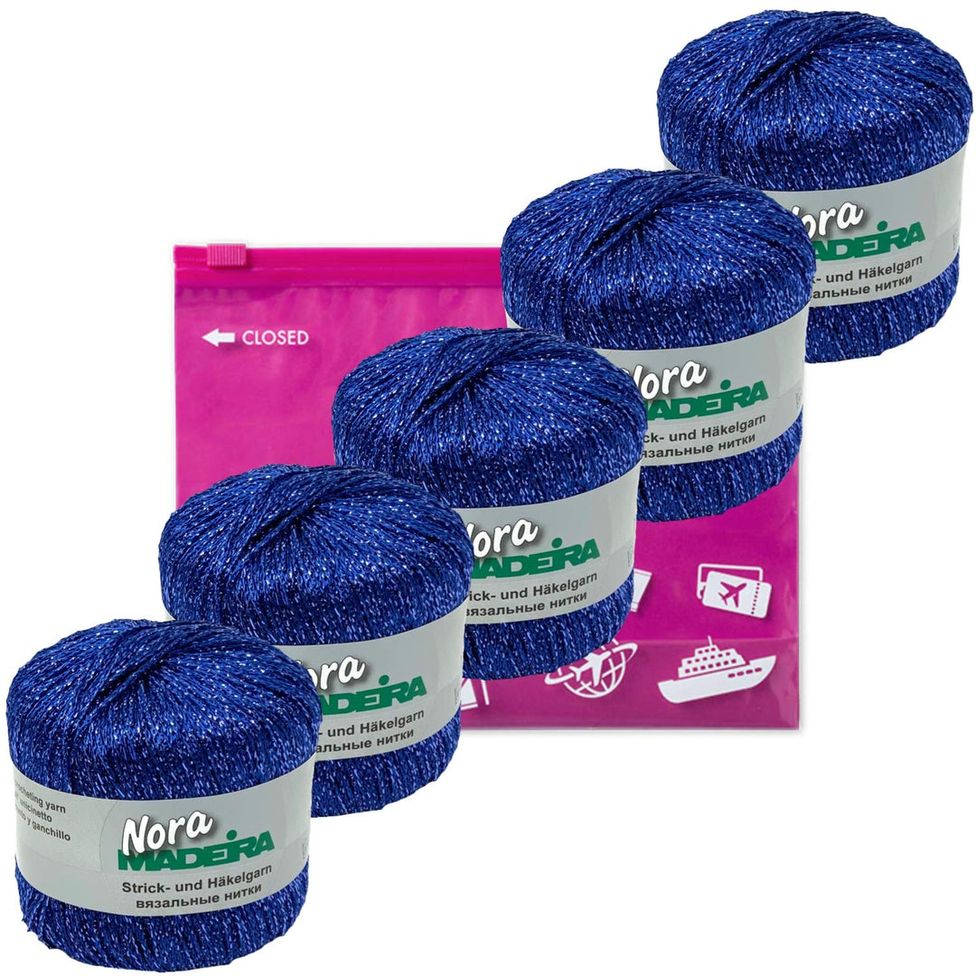 Häkelgarn Glitzergarn Strickgarn metallisiertes Haekelgarn Madeira Nora 5x25g Farbe 338 blau, 338 bl