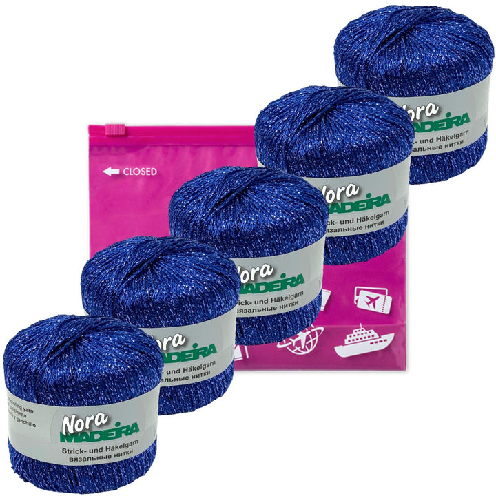 Häkelgarn Glitzergarn Strickgarn metallisiertes Haekelgarn Madeira Nora 5x25g Farbe 338 blau, 338 bl