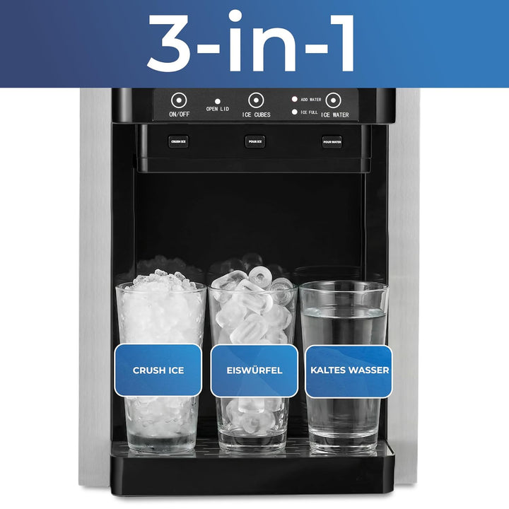 KLAMER 3-in-1 Eiswürfelmaschine, Crushed Ice & Eiswasser, 18–20 kg/24h, Kugeleis 12 Stück in 7 Min,