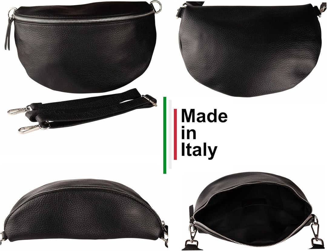 MIRROSI® Bauchtasche Damen, Echtleder, Made in Italy, Umhängetasche, Brusttasche, Crossbody Bag (1 T