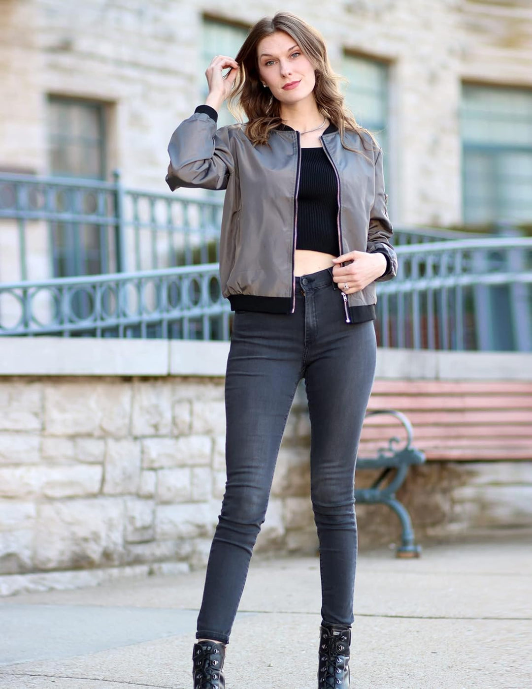 Zeagoo Bomberjacke Damen Kurze Blouson Jacke Casual Pilotenjacke Langarm Outwear Zip Up Solid Leicht