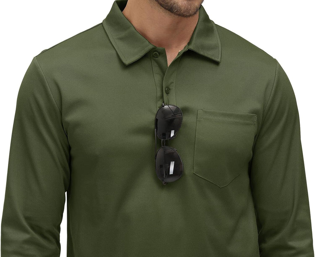 donhobo Poloshirt Herren Langarm Golf Shirts Atmungsaktiv Schnelltrocknend Army Polo T-Shirts Outdoo
