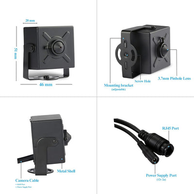 Revotech Mini Pinhole IP Kamera, HD 3MP Sicherheitskamera Innen 3,7 mm Objektiv P2P H.265 Videokamer