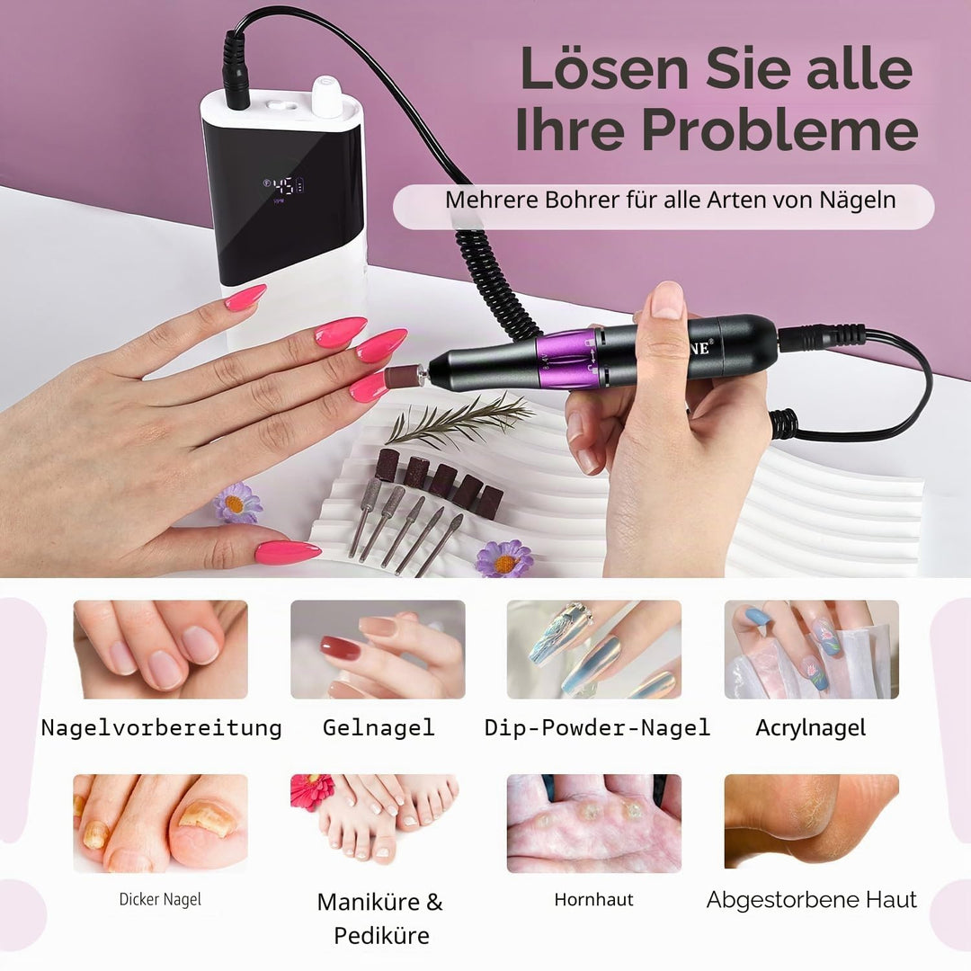 JODSONE Professioneller Nagelbohrer, 45000 U/min, wiederaufladbare Nagelfeile für Nagelgelentfernung