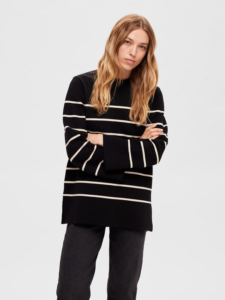 Selected Femme Female Strickpullover Oversize S Black/Stripes:birch, S Black/Stripes:birch