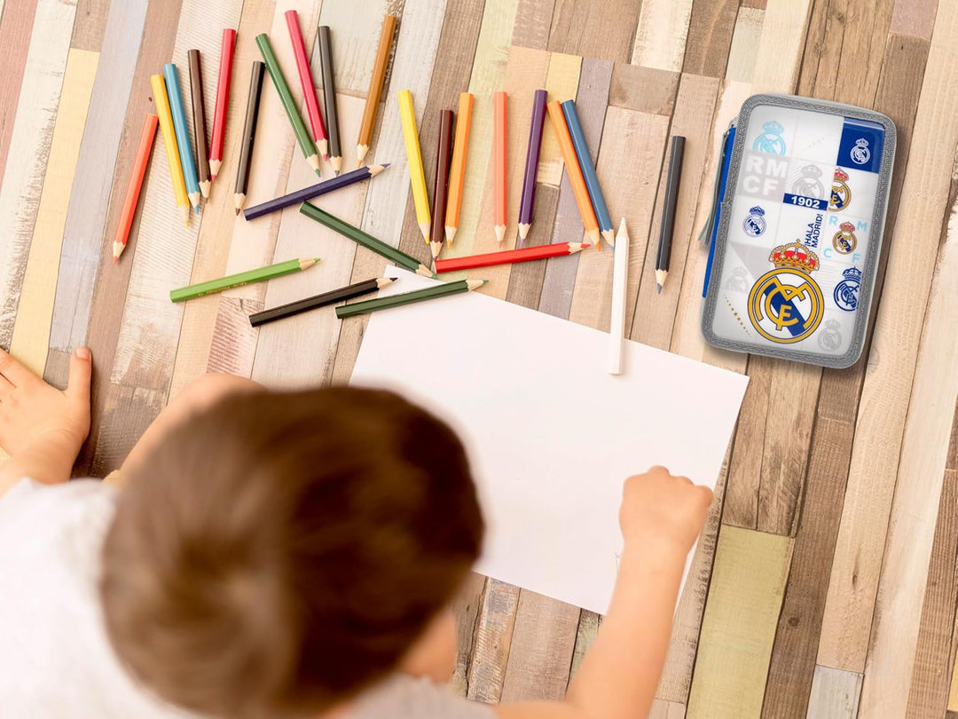 CyP Brands – Real Madrid, Federmäppchen, 3-stöckiges Federmäppchen, Schulbedarf, Mehrfarbig, offizie