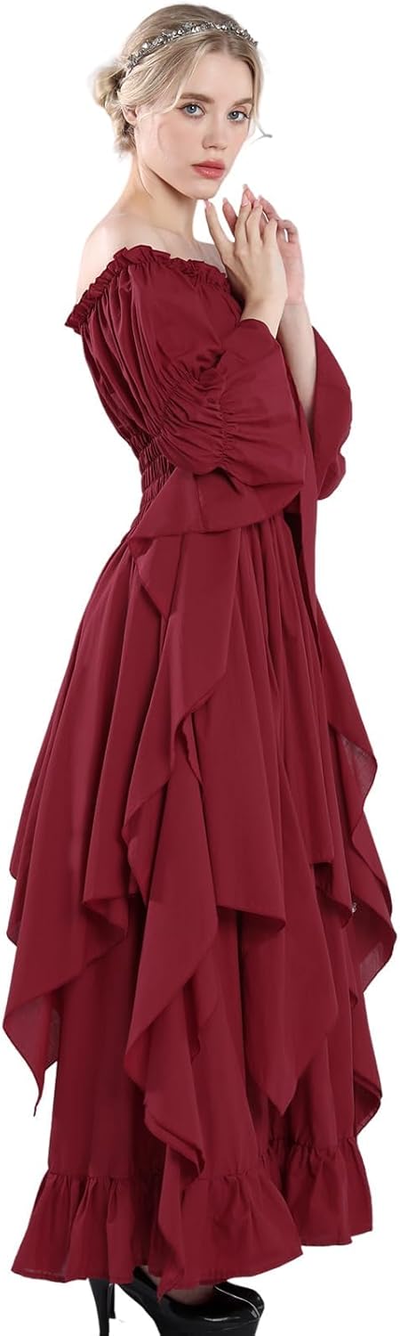 Fiamll Viktorianisches Kleid Renaissance Kostüm Frauen Gothic Hexenkleid Mittelalterliches Hochzeits