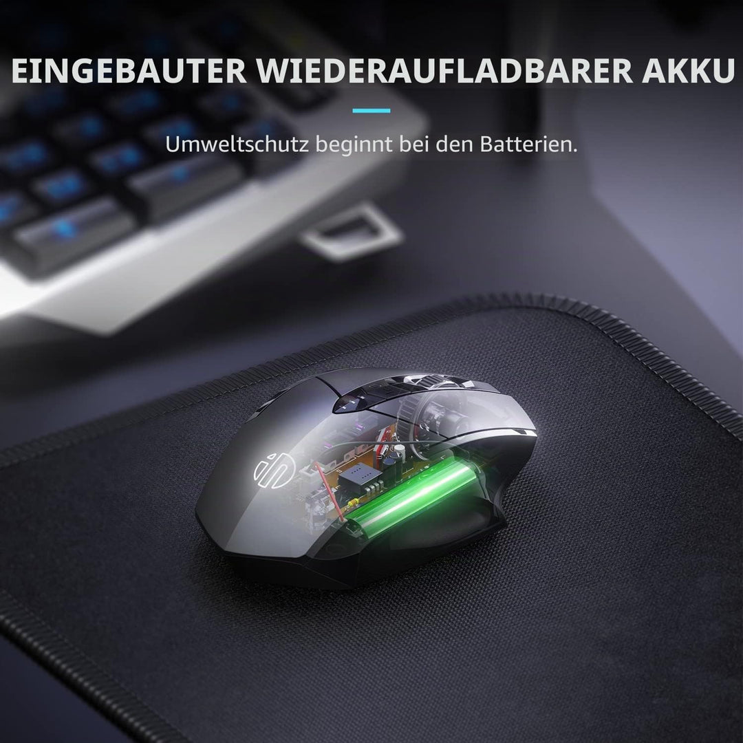 inphic Maus Kabellos Wiederaufladbare, Pro 2,4G 2400DPI USB funkmaus mit Anzeige des Batteriestands