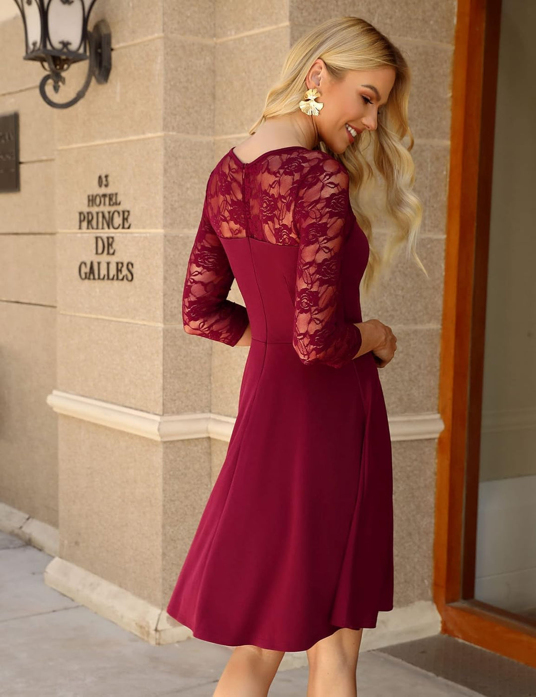 KOJOOIN Damen Elegant Spitzenkleid Cocktailkleid Brautjungfernkleider für Hochzeit Abendkleider Rund