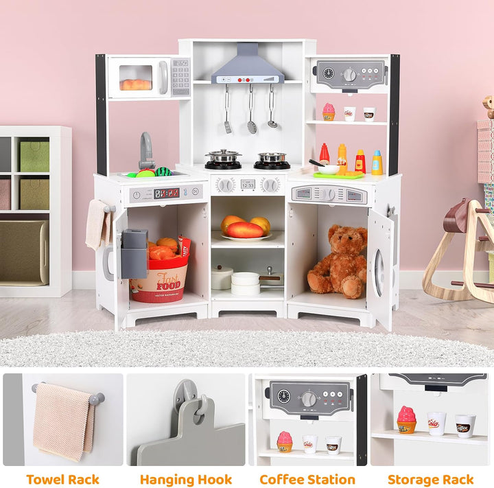 MAMIZO Eck Spielküche mit Licht und Sound, Kinderküche Holz, Puppenküche Holz für Kinder, 102x30x92