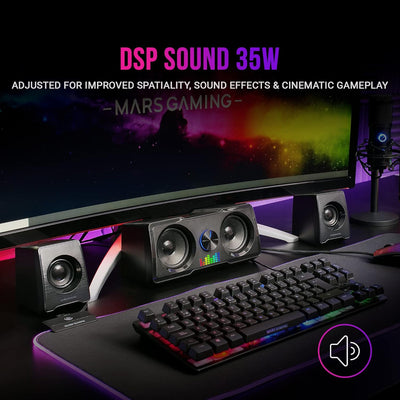 Mars Gaming MS22, Kompakte Gaming Lautsprecher 2.2, RGB Flow, Subwoofer + 4 Aktiv-Lautsprecher, DSP