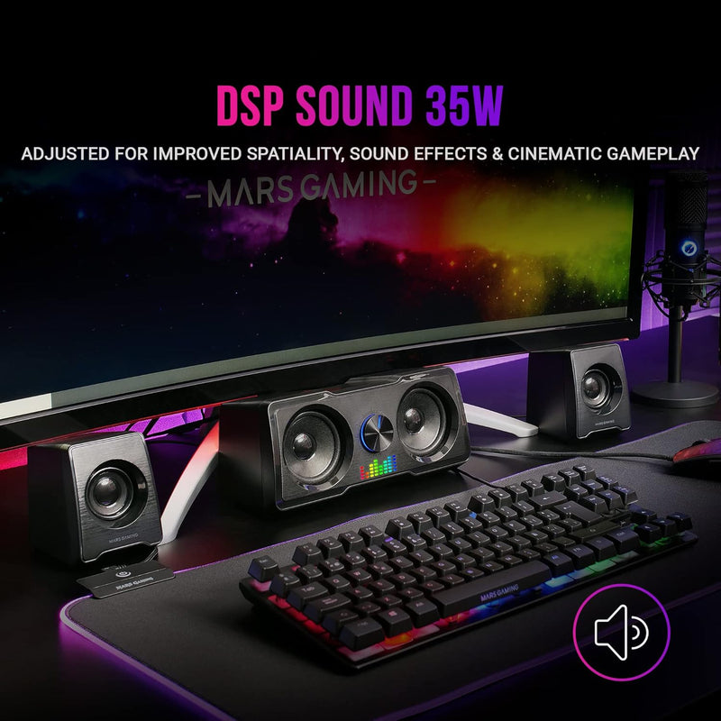 Mars Gaming MS22, Kompakte Gaming Lautsprecher 2.2, RGB Flow, Subwoofer + 4 Aktiv-Lautsprecher, DSP