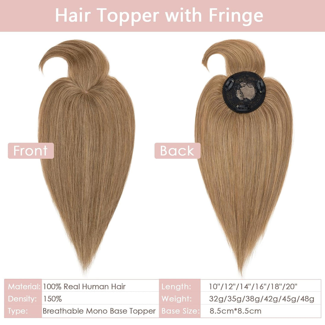 Haarteile Echthaar Clip in Extensions Echthaar Topper Extensions Echthaar mit Pony(11cm lang) Toupet