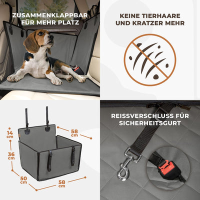 Extra Stabiler Hunde Autositz - Verstärkter Autositz für kleine und mittlere Hunde mit 4 Befestigung