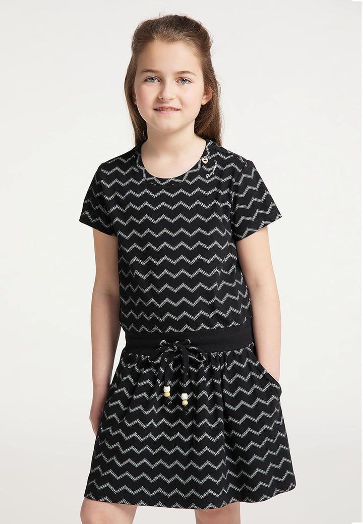 Ragwear MAGY Chevron Mädchen Kleid 140 Schwarz, 140 Schwarz