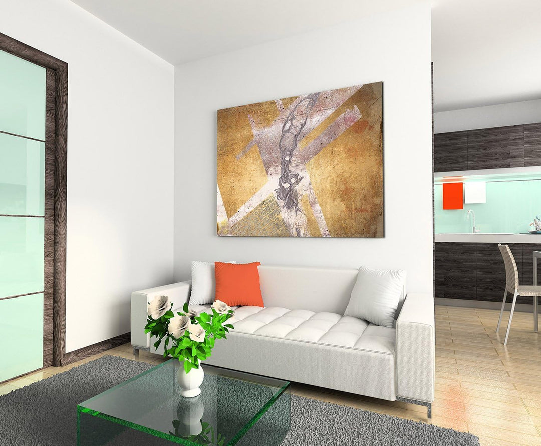 Paul Sinus Art 80x60cm Fotoleinwand Leinwanddruck Kunstdruck Wandbild gelb beige grau weiss Grunge