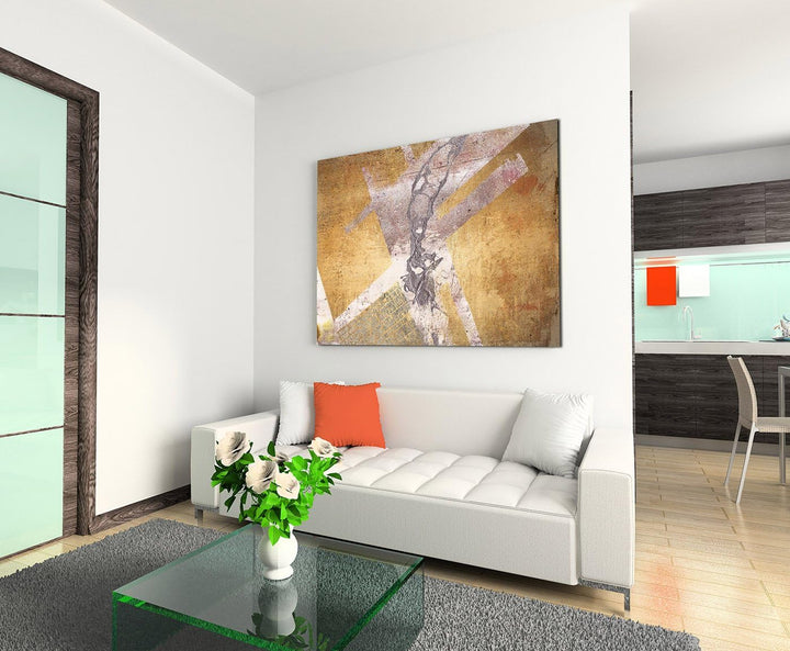 Paul Sinus Art 80x60cm Fotoleinwand Leinwanddruck Kunstdruck Wandbild gelb beige grau weiss Grunge