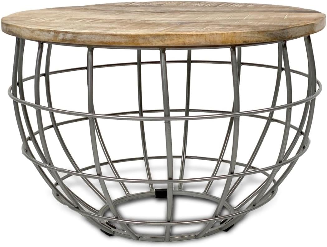 Couchtisch Wohnzimmer-Tisch rund ø 55 cm Beistelltisch Metall Gestell Tischplatte Holz massiv Farbe
