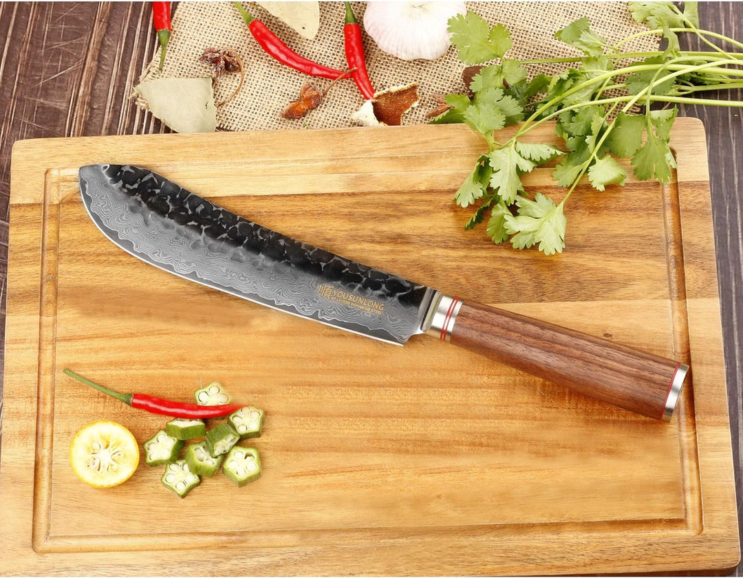 YOUSUNLONG Blockmesser Damastmesser gross, Klinge 20,50 cm Länge - sehr hochwertiges sehr scharfes P
