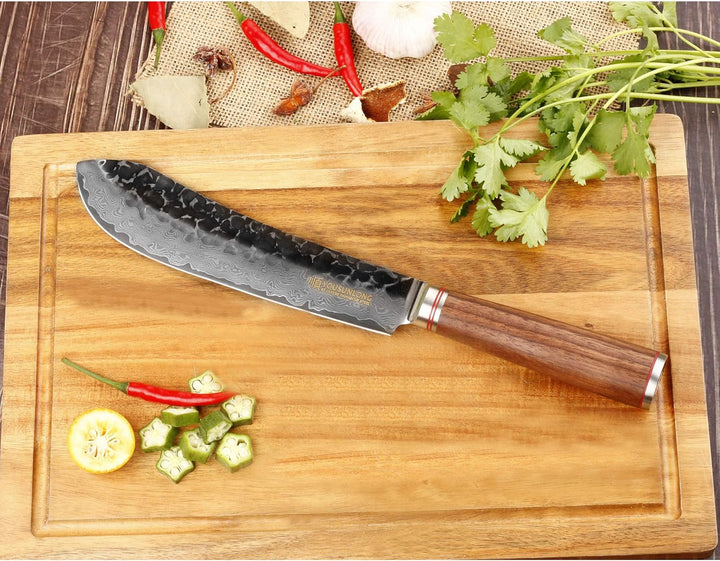 YOUSUNLONG Blockmesser Damastmesser gross, Klinge 20,50 cm Länge - sehr hochwertiges sehr scharfes P