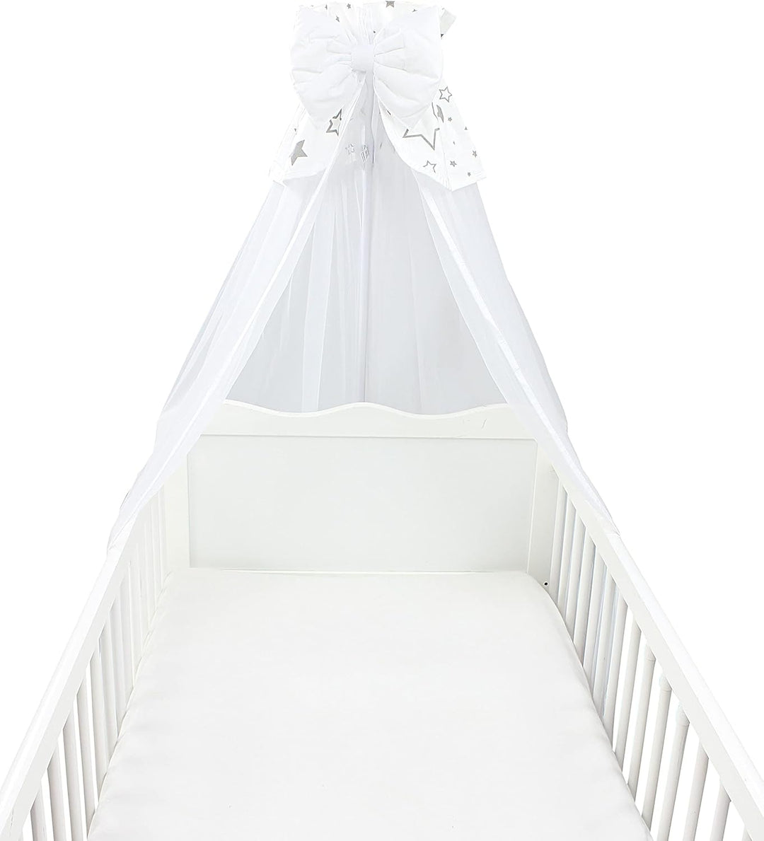 TupTam Babybett Himmel mit Schleife Transparent, Farbe: Sterne Grau/Weiss, Grösse: ca. 170x240 cm H1
