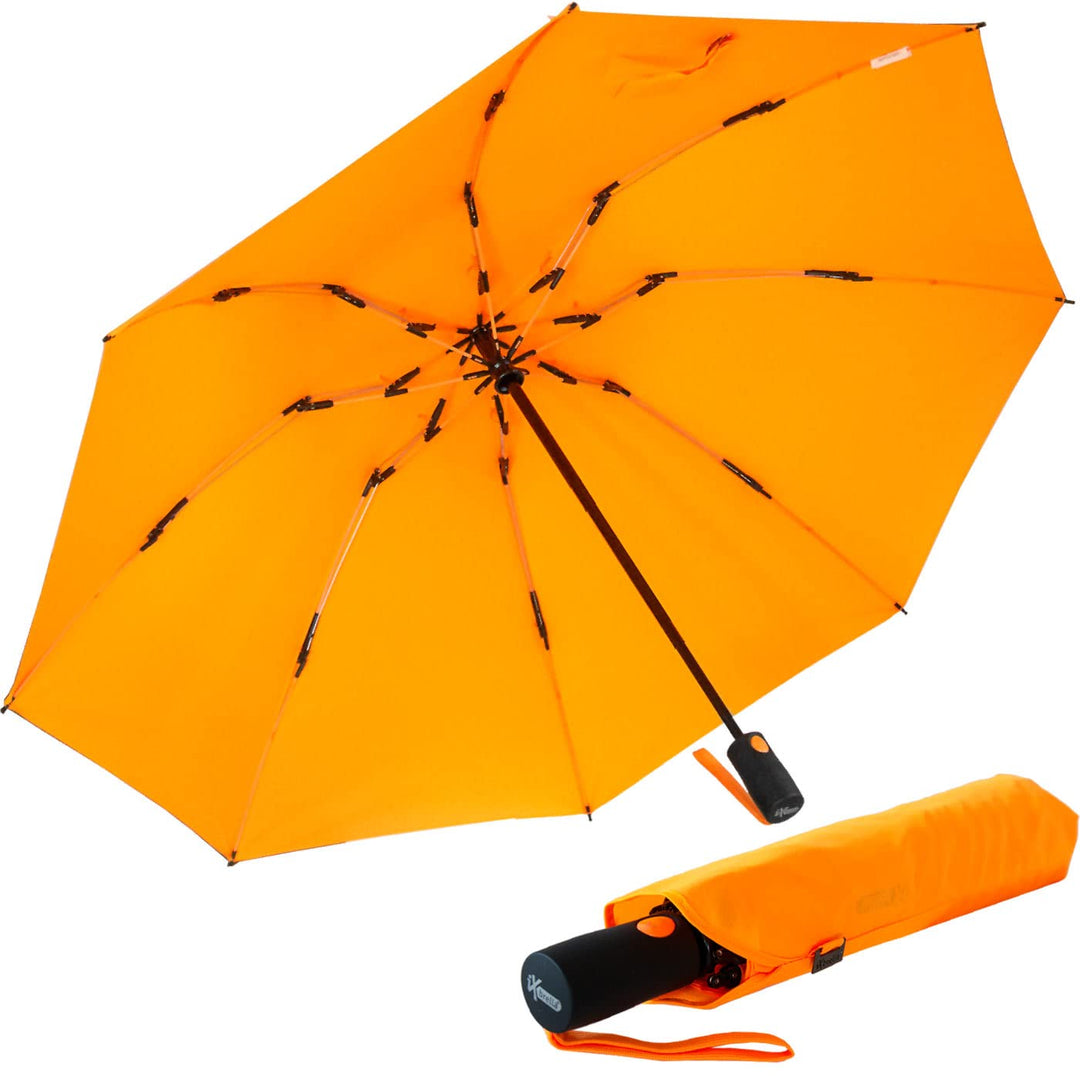 iX-brella Reverse umgekehrt öffnender Fiberglas-Taschenschirm mit farbigen Speichen - neon-orange, N