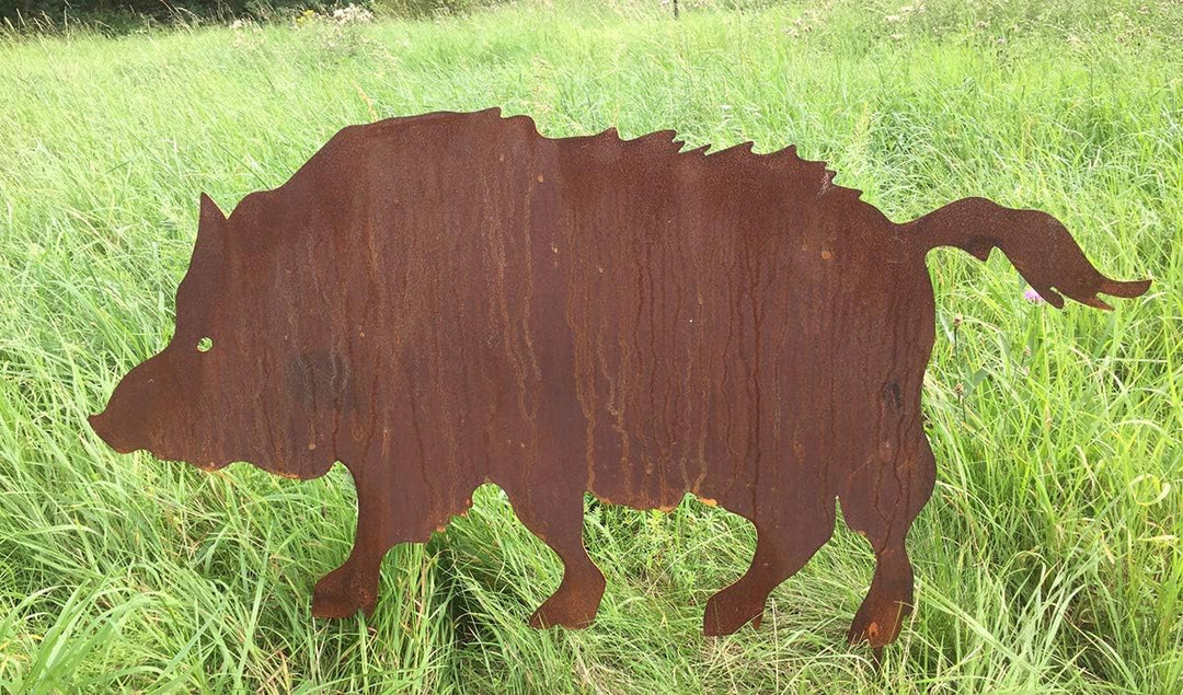 STEINFIGURENWELT GIEBEN Wildschwein laufend 100x50cm zum Stecken Gartenstecker Edelrost Gartendeko W